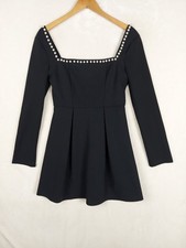 Generic Mini Dress Womens Medium Pearl Square Neck Ruffle hem Party Club Holiday