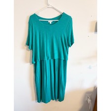 J. Jill Lagoon Green Short Sleeve Layered Dress With Pockets EUC Size 1X