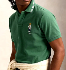 NWT 138 Polo Ralph Lauren Men's Custom Slim Fit Polo Bear Mesh Shirt L Green
