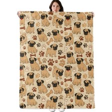 Cute Pug Dog Blanket Flannel Cozy Lightweight Throw Couch Decor 60x50 Inch