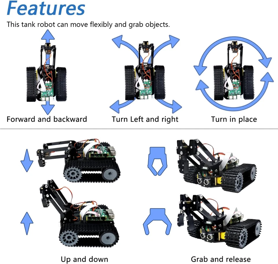 Tank Robot Kit Crawler Raspberry Pi App Control Camera Servo Tracing Ostacoli - Bild 3 von 4