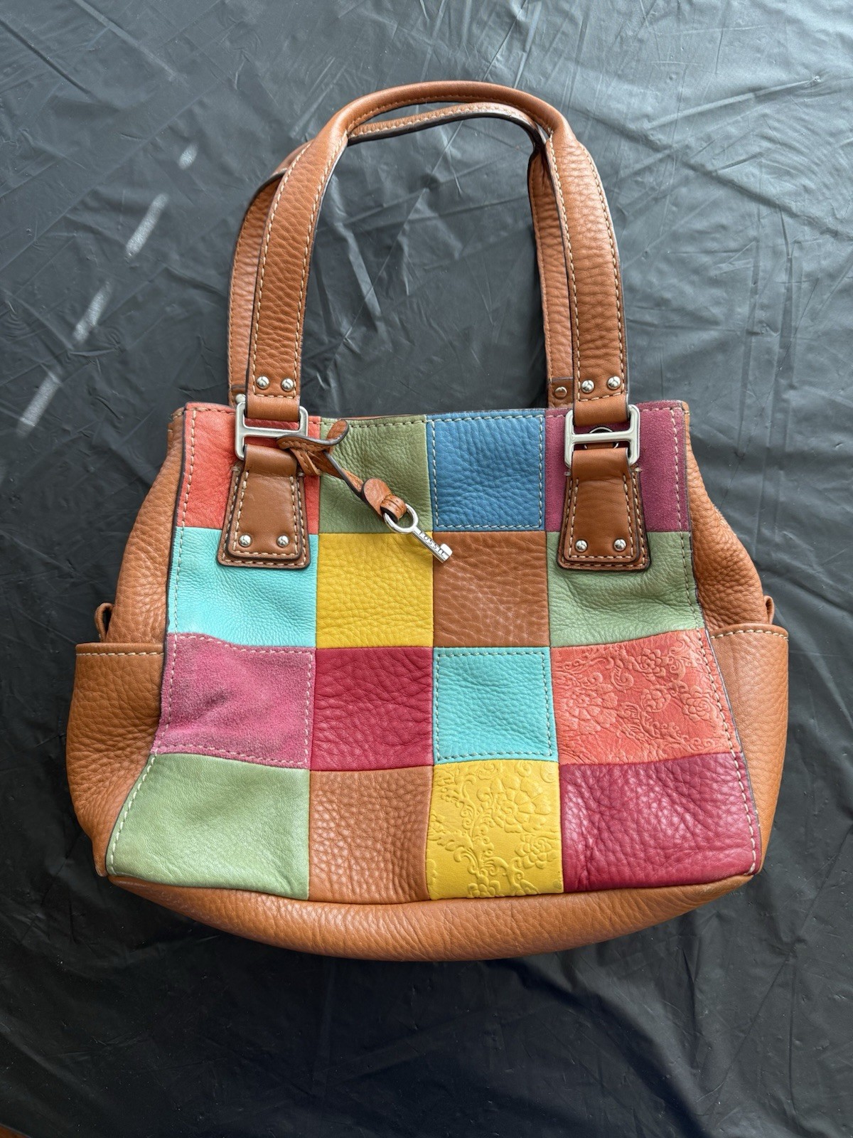 Fossil Patchwork Multicolor Shoulder Bag with Key… - image 1
