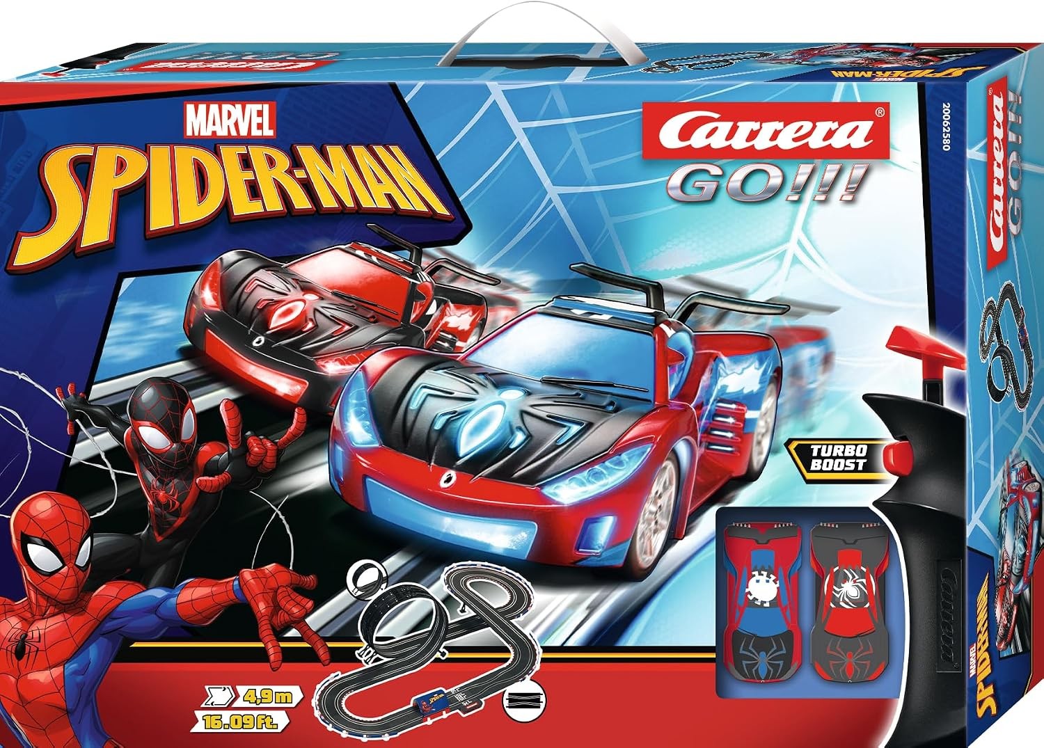 Carrera GO!!! 20062580UK Spider Racing I Slot Racing Set I 1:43 Scale I 4.9 Metres I With Spider-Man Speed Shifter (Blue) & Spider-Man Speed Shifter (Black) I UK Plug - Image 3