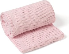 Image of Clair de Lune Soft Cotton Cellular Shawl Baby Pram Blanket Pink 70 x 90 cm