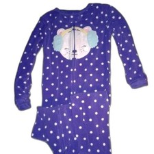 Carter's Girls 5T Fleece Purple White Polka Dot Bear In Earmuffs Footie Pajamas