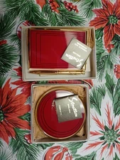 Stratton Matching Handbag Accesories Red Powder Compact And Notepad With Pen NOS