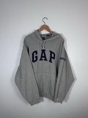 GAP Hoodie Men s Medium Gray Big Logo Pullover Fleece Sweatshirt