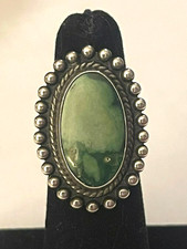 Vintage Harvey Era Sterling Silver Green Truquoise Ring Size 5.5 9.7gr 