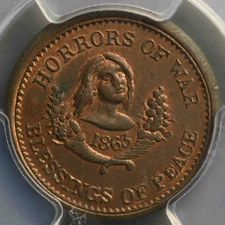 1863 Patriotic Civil War Token: 256/433a PCGS MS62 RB "Horrors of War"