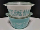 Vtg PYREX Amish Butterprint Casseroles Blu Wht #472 #473 w 2 #470 Lids Set Lot