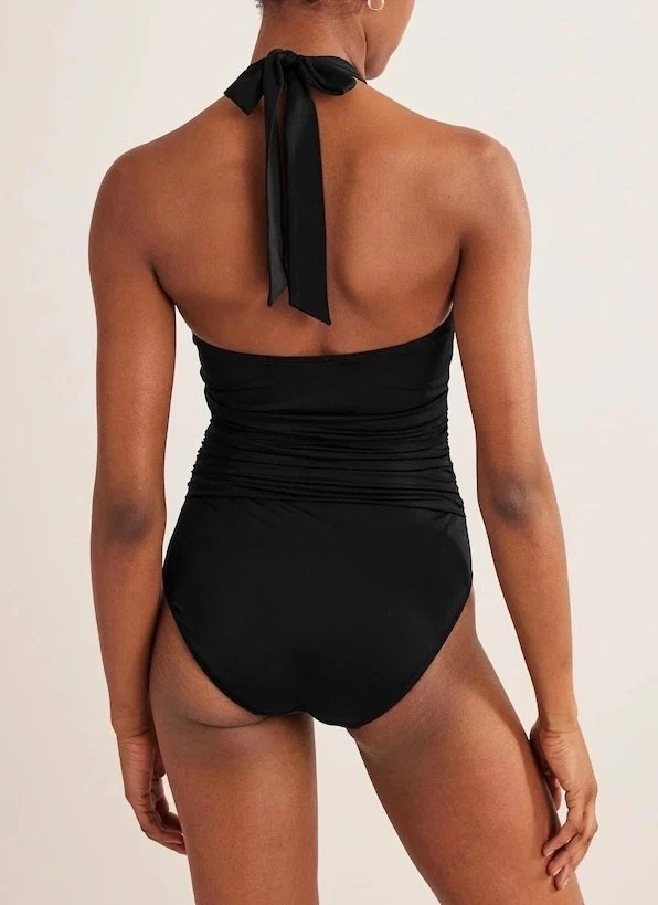Traje de baño Boden Levanzo negro talla 18 largo control abdomen acolchado cuello halter Foto 3 de 4