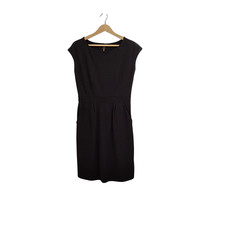 Quince Women Ultra-Stretch Ponte Cap Sleeve Dress Black Basic Sleeved M