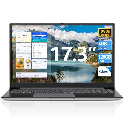 17,3 Zoll Laptop Computer 4GB RAM 128GB SSD Win 11 Celeron Dual-Core Prozessor