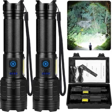 Rechargeable Flashlights 90,000 High Lumens - 2 Pack, Super Bright Black 