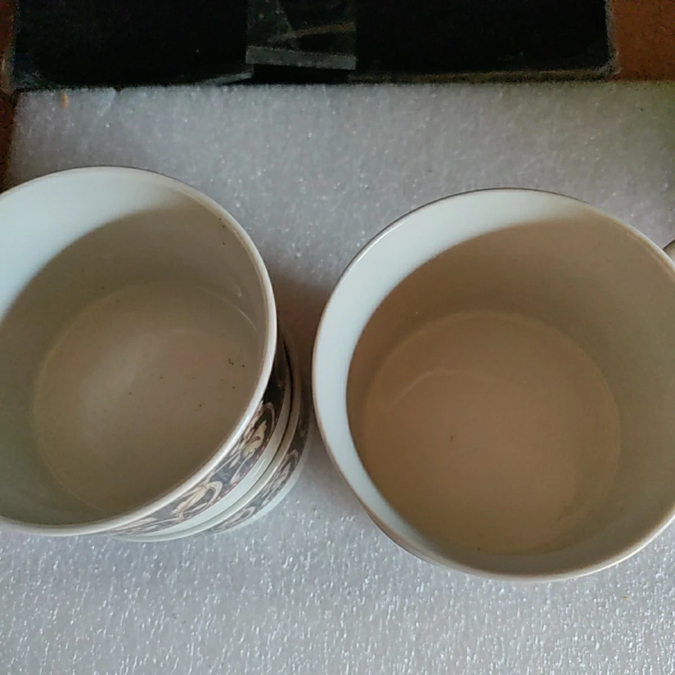 90's Sango SAVOY 8802 Royal Majestic Black Tan Stoneware 8 oz Flat Cups Set of 4 - Image 3 of 3