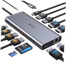Gray Dual Monitor USB C Docking Station for Dell/Lenovo/HP Laptops
