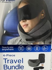 Travel Neck Pillow Gray Wrap Around Support with Eye Mask and Ear Plugs