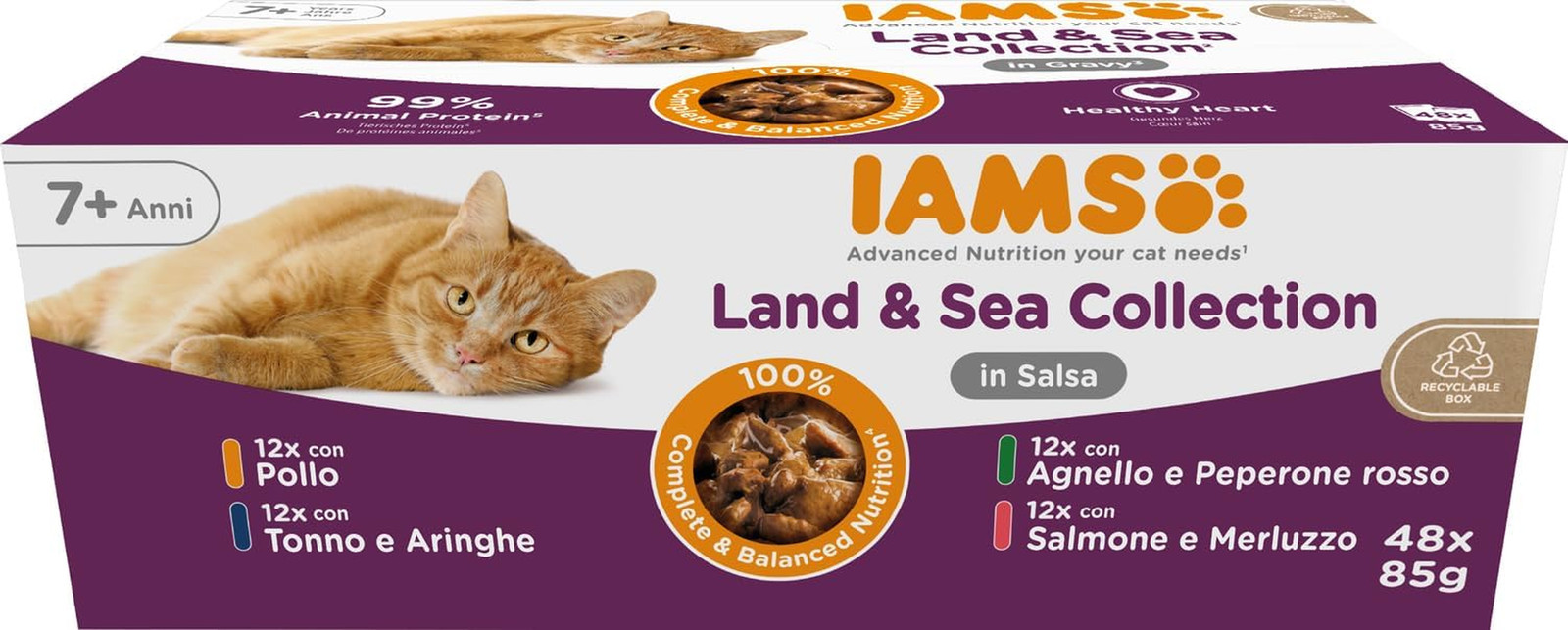 Cibo Umido Gatti Senior IAMS Land & Sea Multipack | Offerta 48x85g