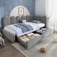 Daybed with Drawers Storage, Kids 3FT Single Sofa Bed Frame Grey Velvet 90x190cm