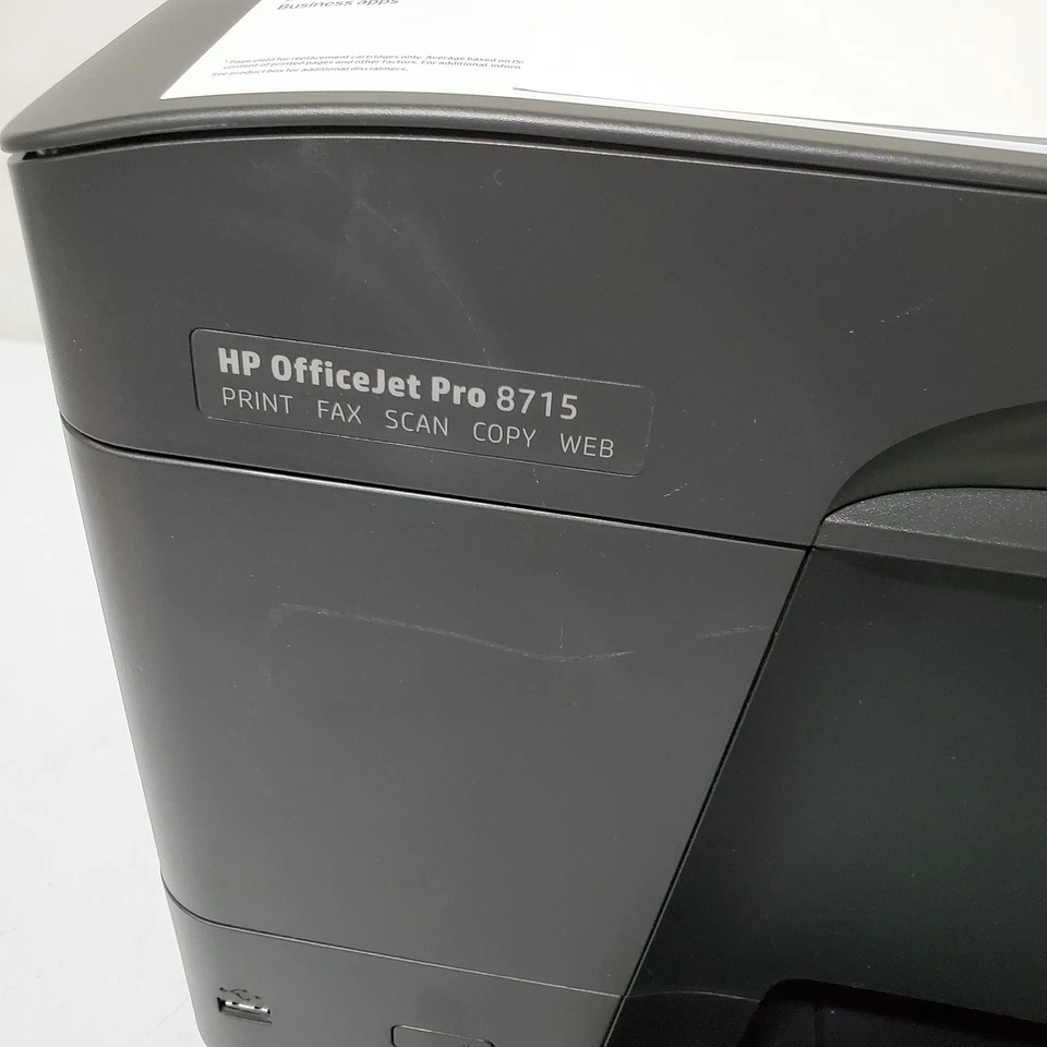 Impresora de inyección de tinta a color HP Officejet Pro 8715 SIN TINTA bajo uso 4,3K páginas todo en uno Foto 4 de 4