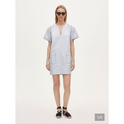 j crew blue striped dress J. and White Short-Sleeve Mini ariston Anisa Asymmetrical Dress Size:32/36
