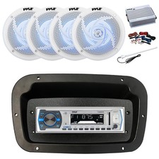 Pyle Marine Radio, Spa Bezel,Adapter,Antenna,Amp,Kit, 4x 5.25" LED White Speaker