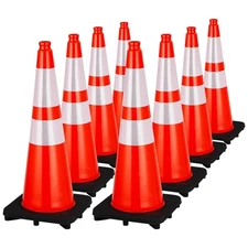 8PCS 28" Traffic Cones PVC Parking Cones Safety for Roads Construction Warning
