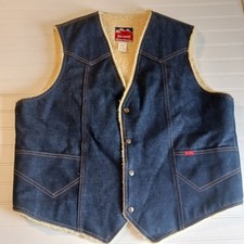 Vintage Big Smith Dark Wash Denim Sherpa Lined Vest USA Made Size XL