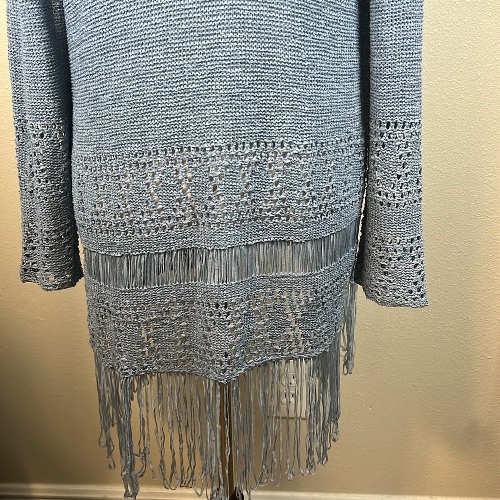MICHAEL KORS Open Knit Crochet Long Cardigan Sweater XS Fringe Lightweight NEW thumbnail 11