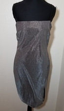 GBG Size L Bodycon Silver Sparkle Mini Dress Spaghetti Strap Retro Club Rave