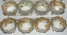 8 Vtg Japanese Nippon Hand Painted Gilt Porcelain Floral Footed Open Salt Cellar