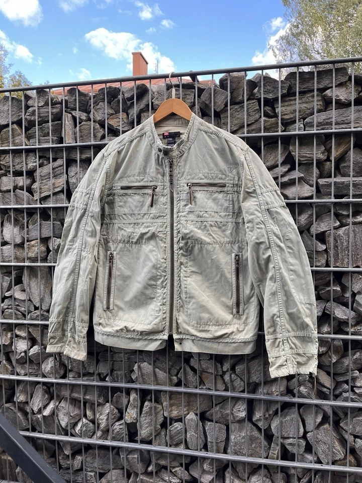Винтажная мотоциклетная куртка Diesel бежевая на молнии грузовая джинсовая мужская размер XL редкая - Изображение 3 из 4