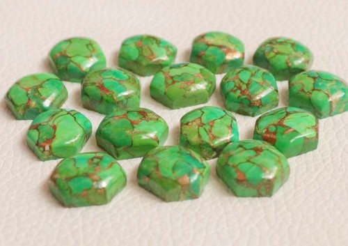 5 Pcs Green Copper Turquoise Hexagon Cabochon 8mm - 20mm Natural Turquoise Cabs.