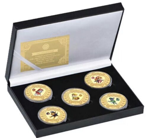 Paw Patrol Gold Plated Coin Set, Nickelodeon Kids Coins, X5 Complete Set - Afbeelding 1 van 2