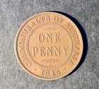 1916 Penny Australian Predecimal Coin. KGV Penny. x 1 Coin Ungraded