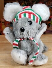Vintage 1982 DAKIN Bean Bags Plush Maynard Mouse Hat Scarf Gray Christmas   