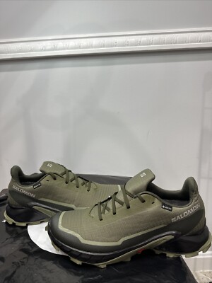 Salomon Alphacross 5 GTX Olive Green Waterproof Hiking Trail Shoes Size 12.5
