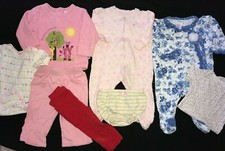 8 pc baby girls LOT 6/9 mostly 9 months SLEEPERS PANTS TOPS BOTTOMS TEES cute  