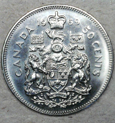 1969 Canada 50 Cent Piece VHG Uncirculated Queen Elizabeth II