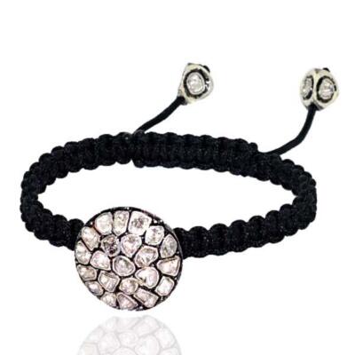 Uncut/Rosecut Diamant Noir Macramé Rond Bracelet 925