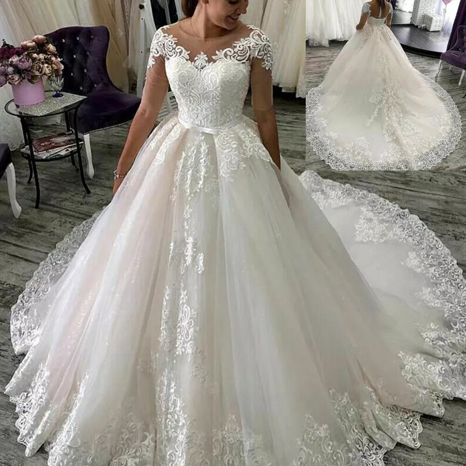 Princess Wedding Dresses Appliques Lace Ball Bridal Gown Sweep ...
