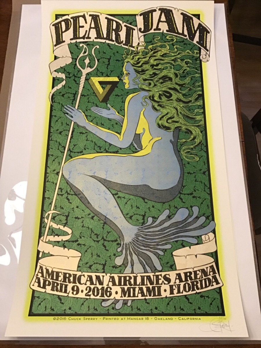 Chuck Sperry Pearl Jam poster Miami 2016 SIGNED # 100 AE Emek