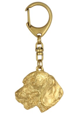 Dachshund Rough-Haired, Dackel, Teckel III - Gold-Plated Keychain With Dog