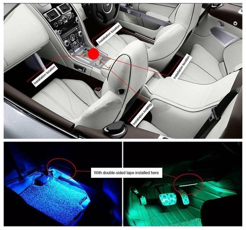 4x 12V Car Interior RGB LED Strip Lights Music Atmosphere Light Remote Control - Picture 5 of 10