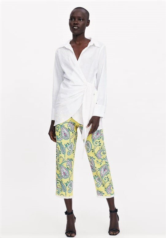 ZARA YELLOW PAISLEY PRINT LINEN BLEND TROUSERS WITH FRINGING SIZE M thumbnail 9