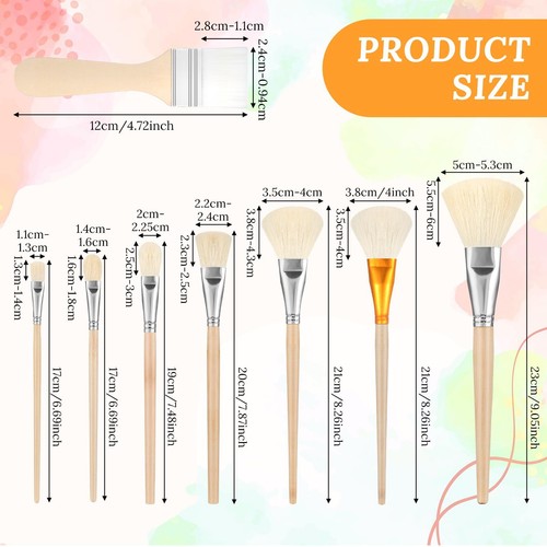 8PCS Acrylic Paint Brush Set Pottery Glaze Brushes Goat Hair Blending Mop Bru... - 第 1/6 張圖片