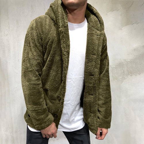 Men Winter Hoodies Jacket Warm Lapel Fleece Fur Lined Coat Parka Outwear Tops AU - Picture 5 of 15