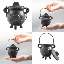 Cast Iron Cauldron Small Black Metal Triple Moon Pentagon Cauldrons -  5 Sizes