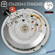 MOVEMENT AUTOMATIC ETA 2834-2, STANDARD, NICKEL HH5, FAST BEAT,  DATE 3 or 6H 