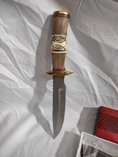 12" CHIPAWAY CUTLERY FIXED BLADE KNIFE HAND CARVED BONE & WOOD HANDLE